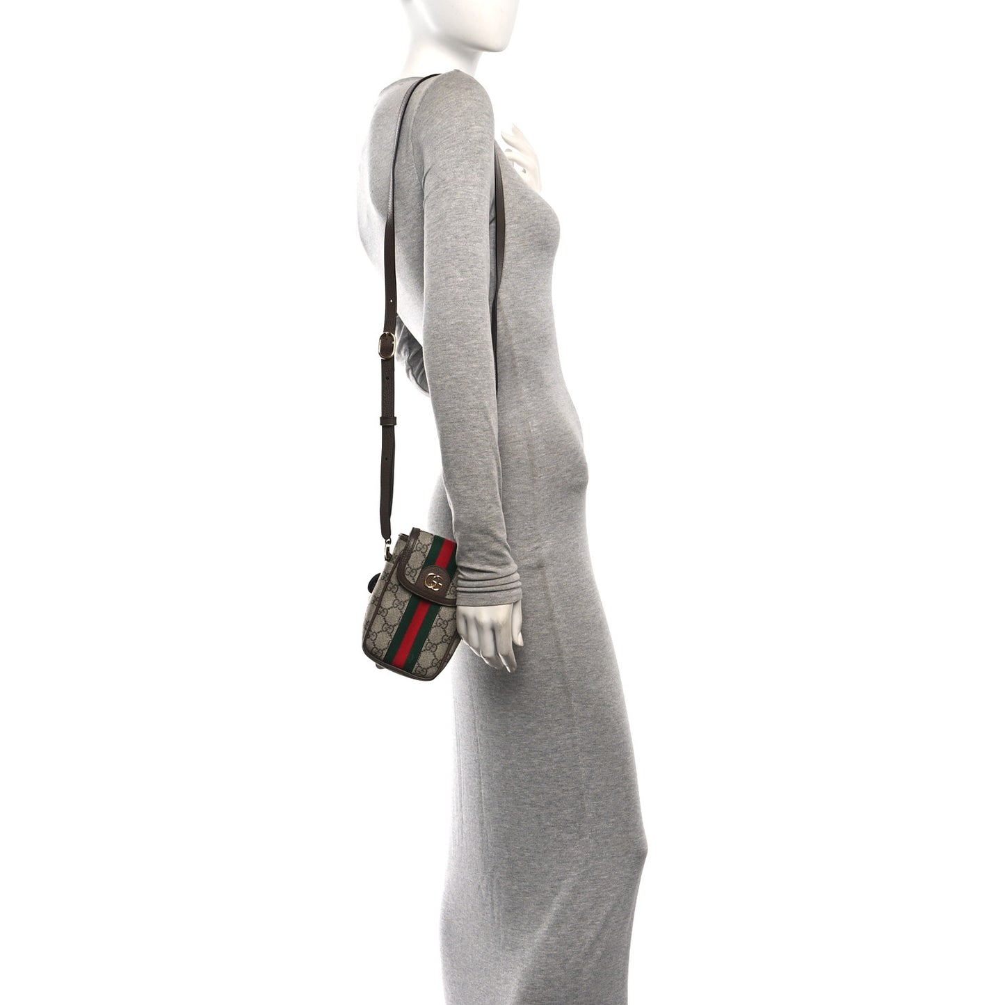 GG Supreme Monogram Web Ophidia Phone Crossbody Bag Beige New Acero