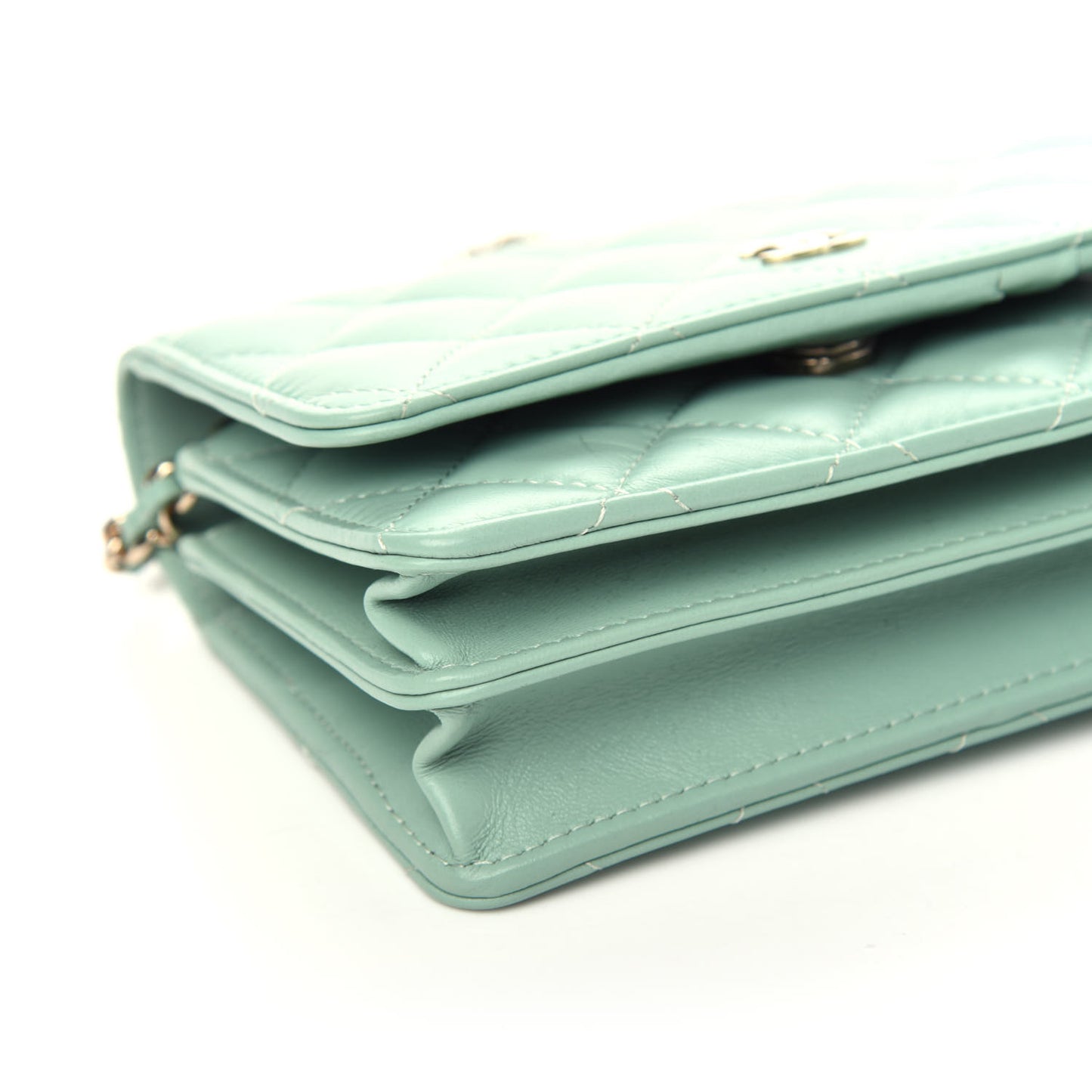 Lambskin Quilted Mini Wallet On Chain WOC Light Green