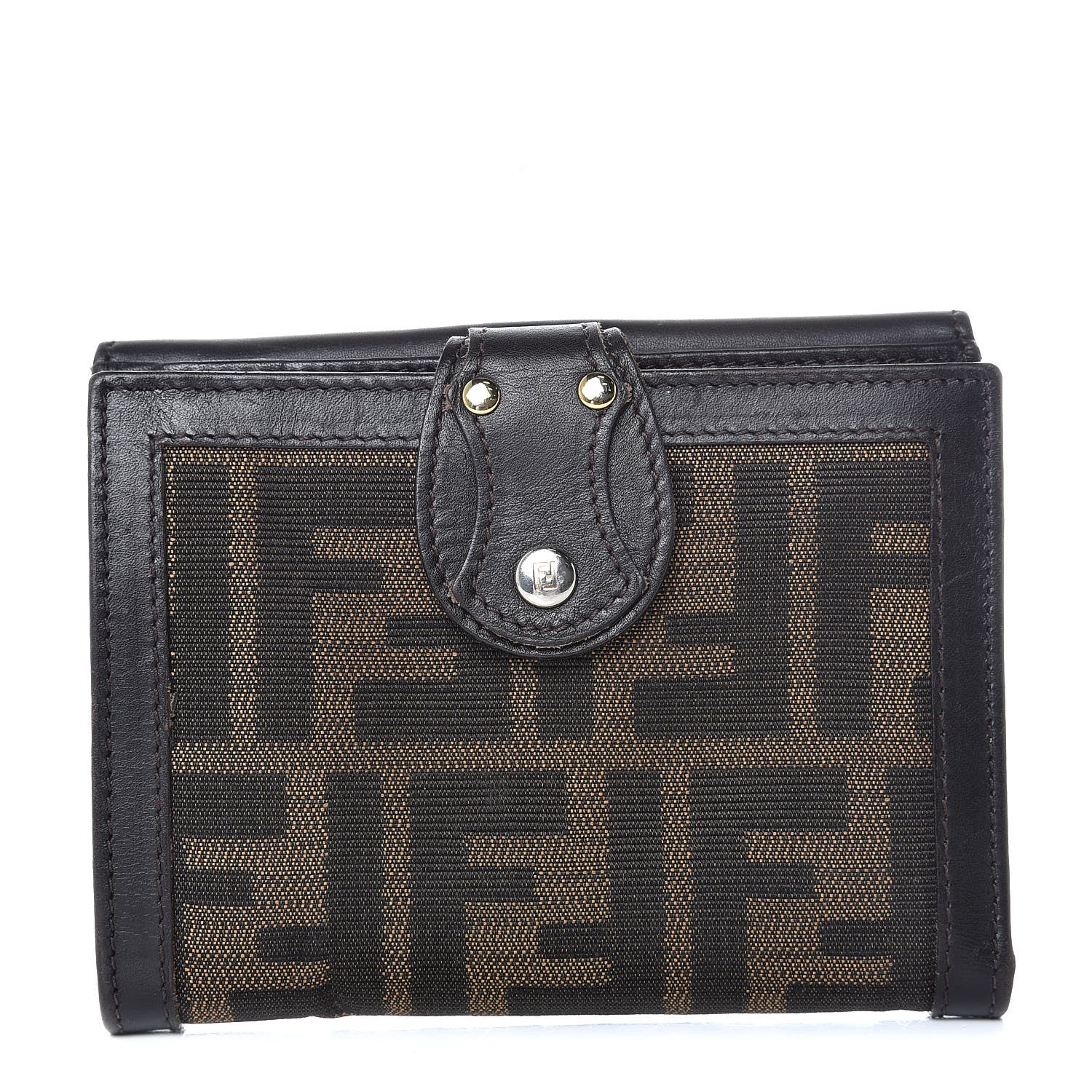 Fendi Zucca Cuoio Lucido Compact Wallet Tobacco Moro 1 of 11