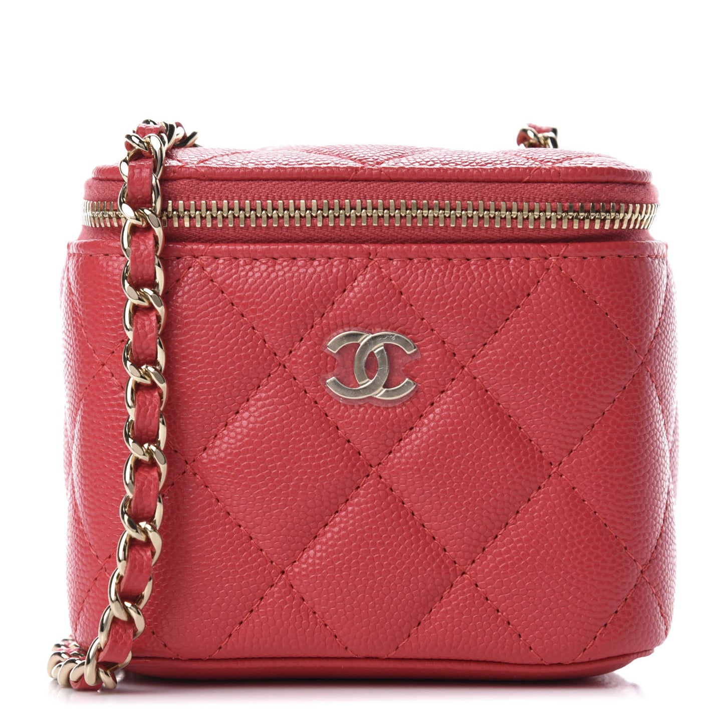 Caviar Quilted Mini Vanity Case With Chain Red
