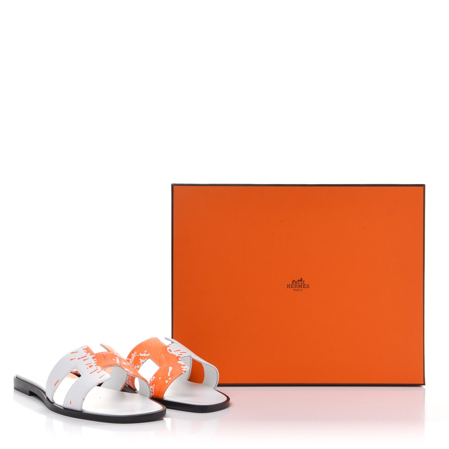 Calfskin Printed Peinture Fraiche Oran Sandals 37 White Orange