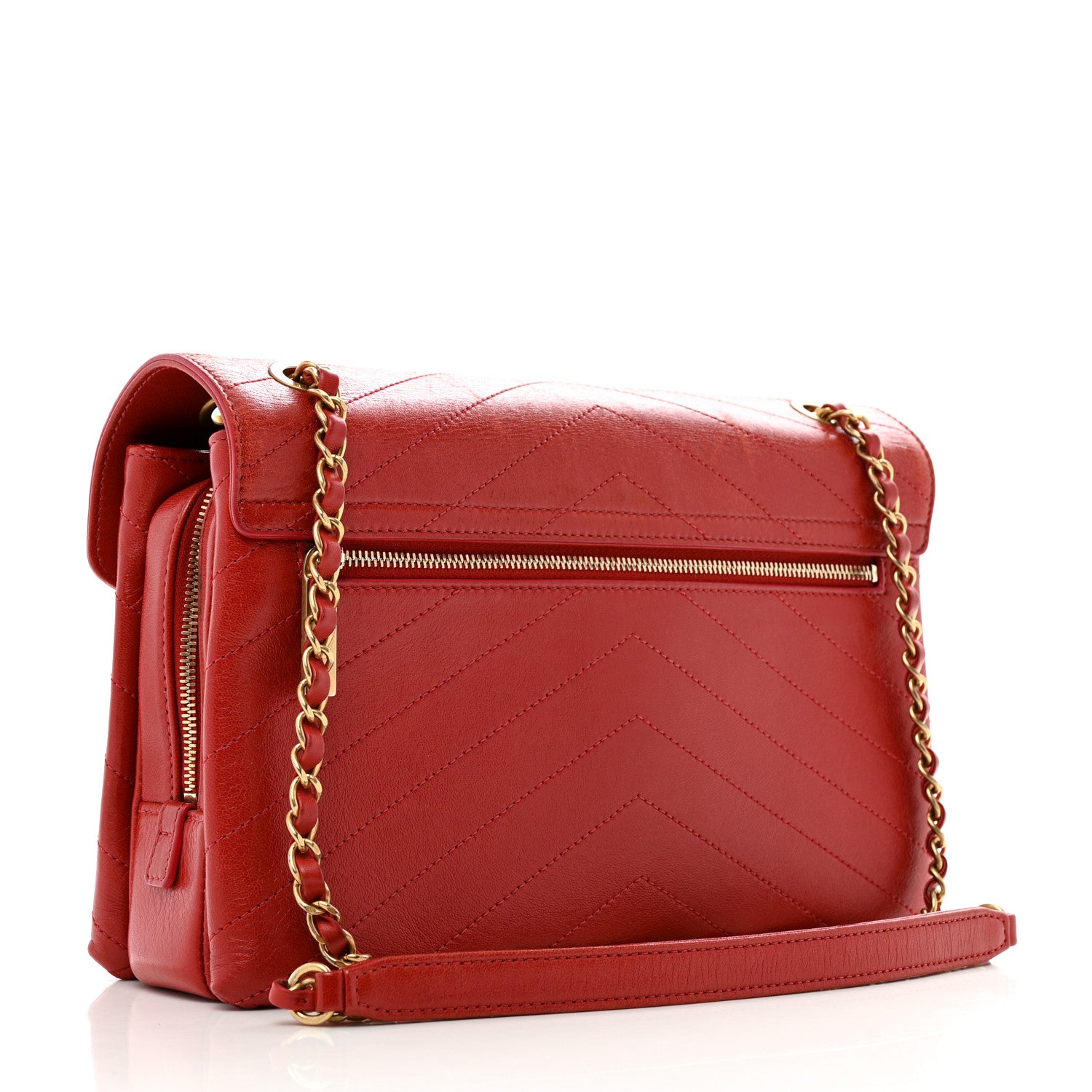 Chanel Lambskin Chevron Stitched Medium Envelope Flap Red 3 of 14