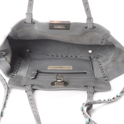 Valentino Garavani Grained Calfskin Turquoise Small Rockstud Rolling Tote Light Stone 5 of 14