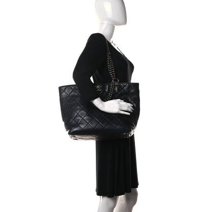 Chanel Sheepskin Quilted Chain Handle Large Shopping Tote Black 2 of 10