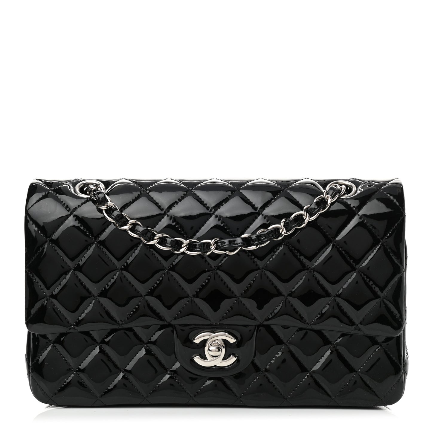 Patent Quilted Medium Double Flap Black