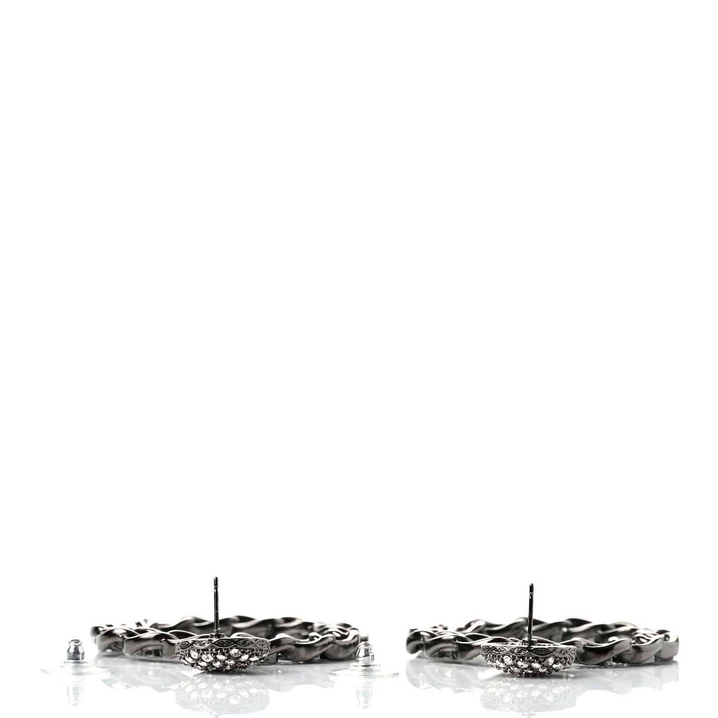 Ruthenium Crystal CC Paris Chain Link Hoop Earrings Silver