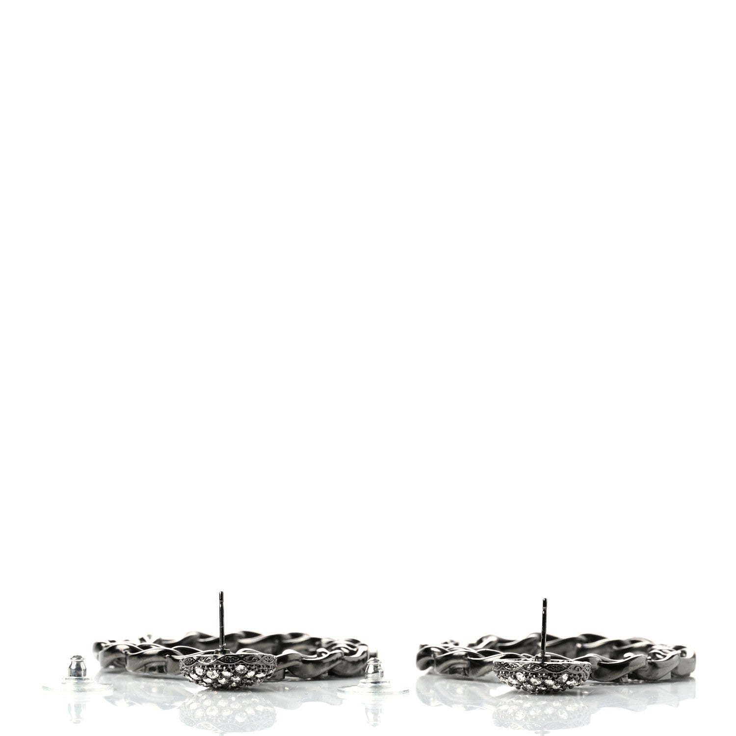 Chanel Ruthenium Crystal CC Paris Chain Link Hoop Earrings Silver 3 of 5