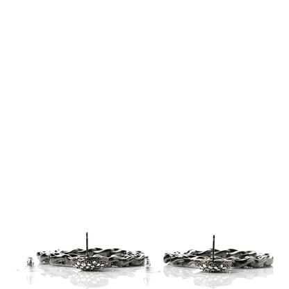Chanel Ruthenium Crystal CC Paris Chain Link Hoop Earrings Silver 3 of 5