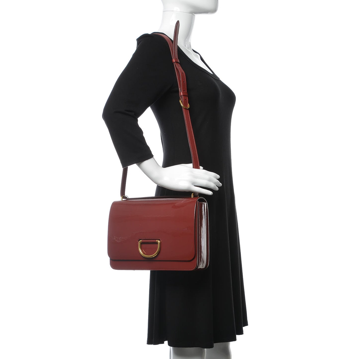 Patent Medium D-Ring Bag Crimson