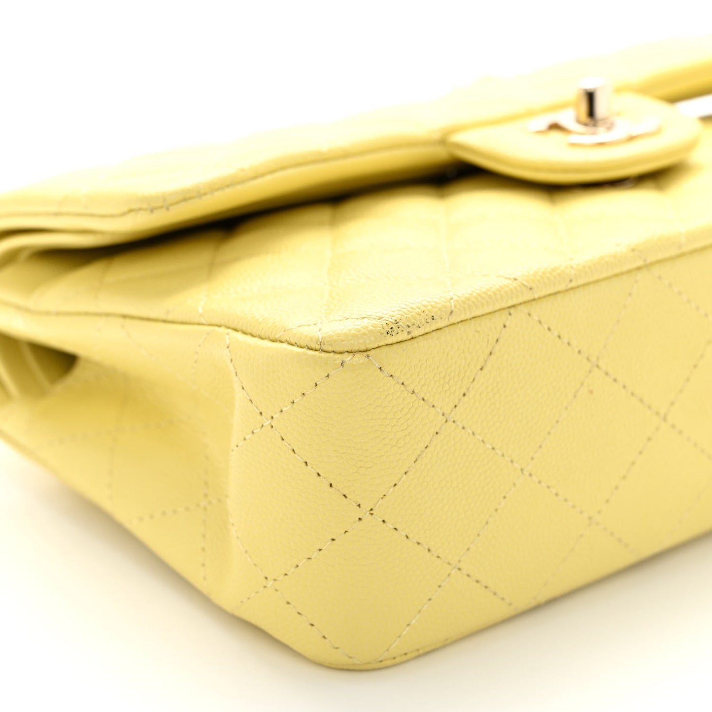 Caviar Quilted Medium Double Flap Light Yellow