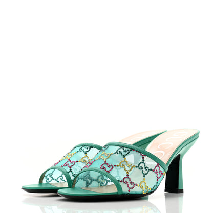 Gucci Tela Retino Nappa Crystal GG Monogram Square G 95mm Slide Sandals 40 Turquoise 4 of 9