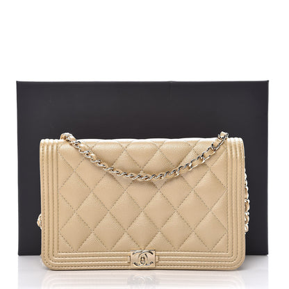 Chanel Metallic Caviar Quilted Boy Wallet On Chain WOC Light Gold 11 of 11