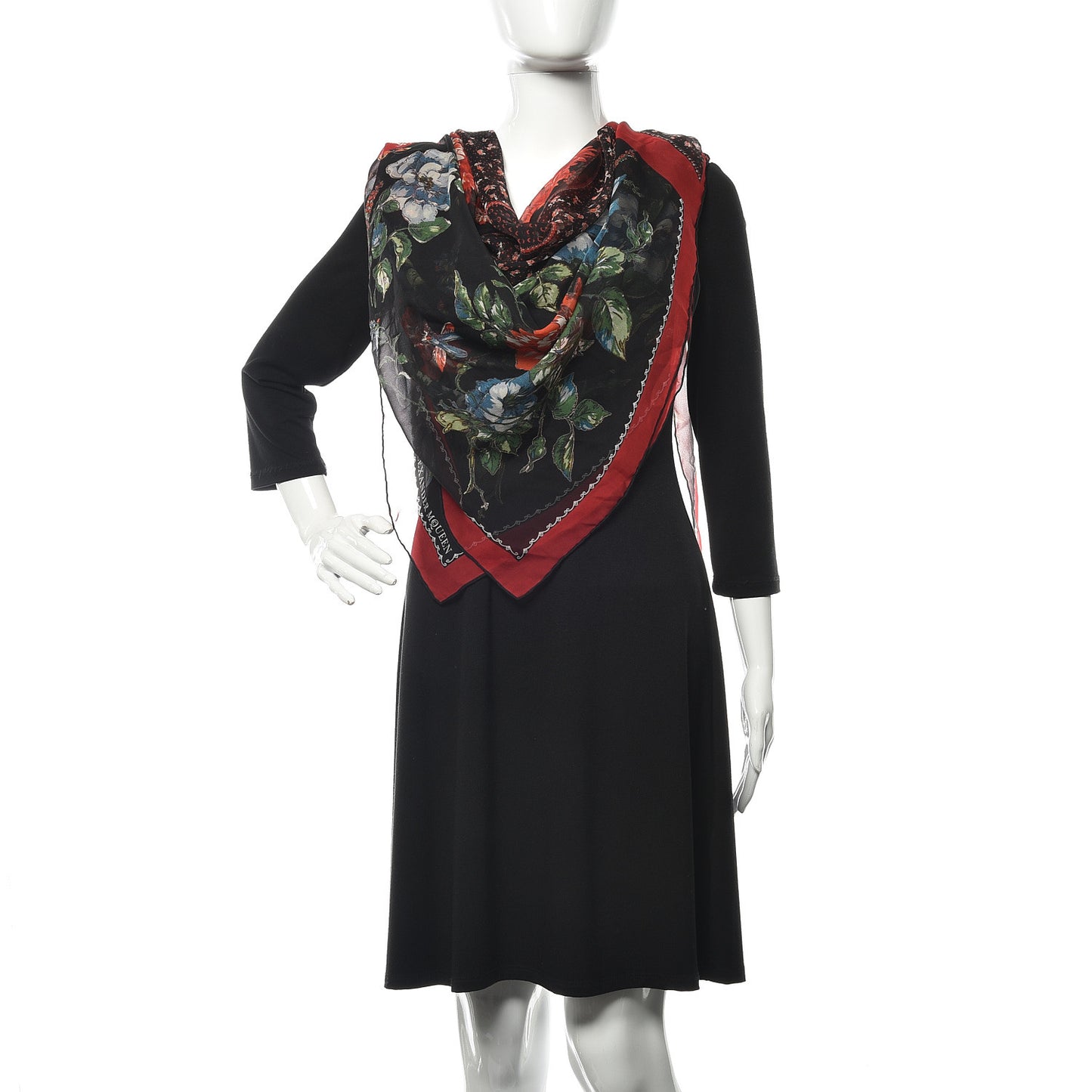 Silk Floral Scarf Red Black