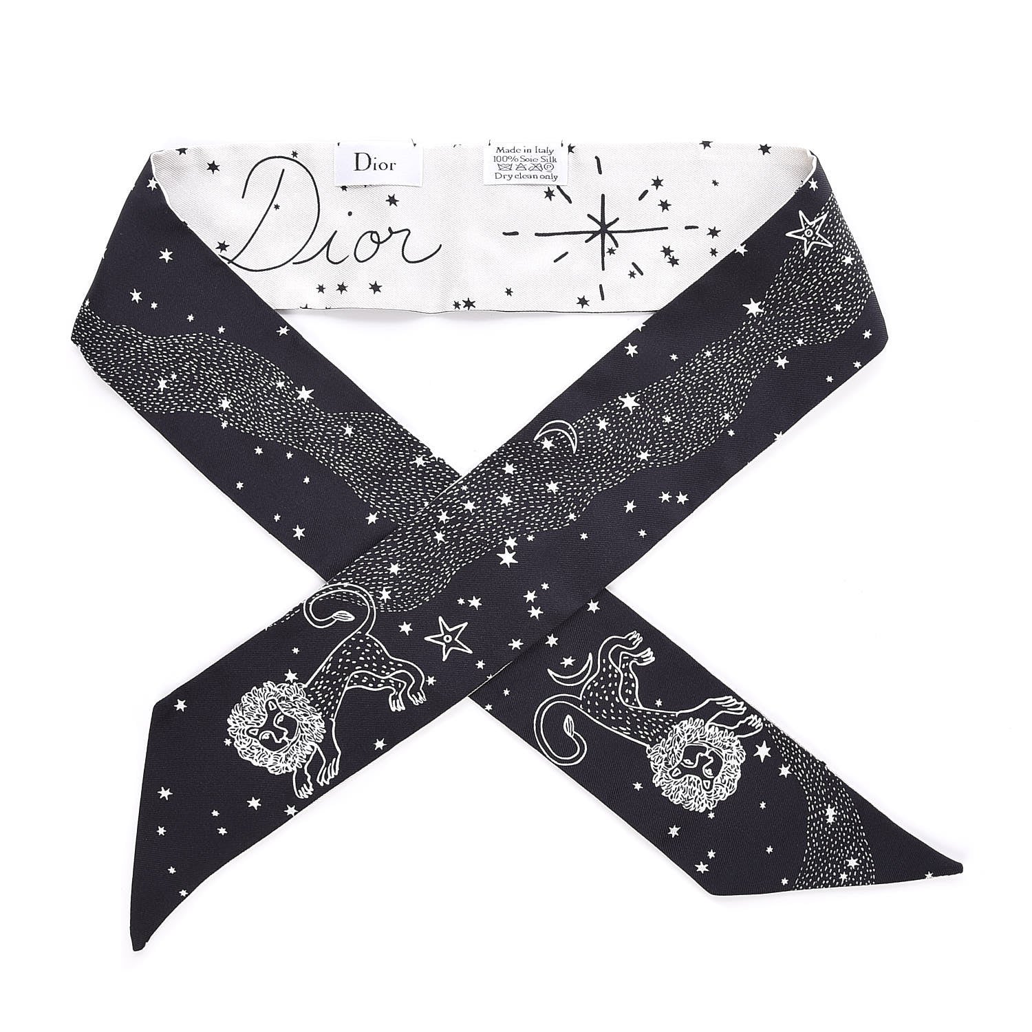 Christian Dior Silk Zodiac Leo Mitzah Scarf Black 1 of 3