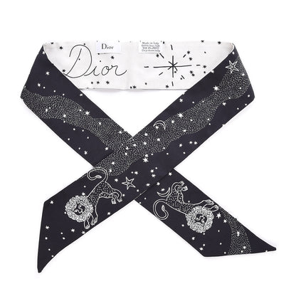 Christian Dior Silk Zodiac Leo Mitzah Scarf Black 1 of 3
