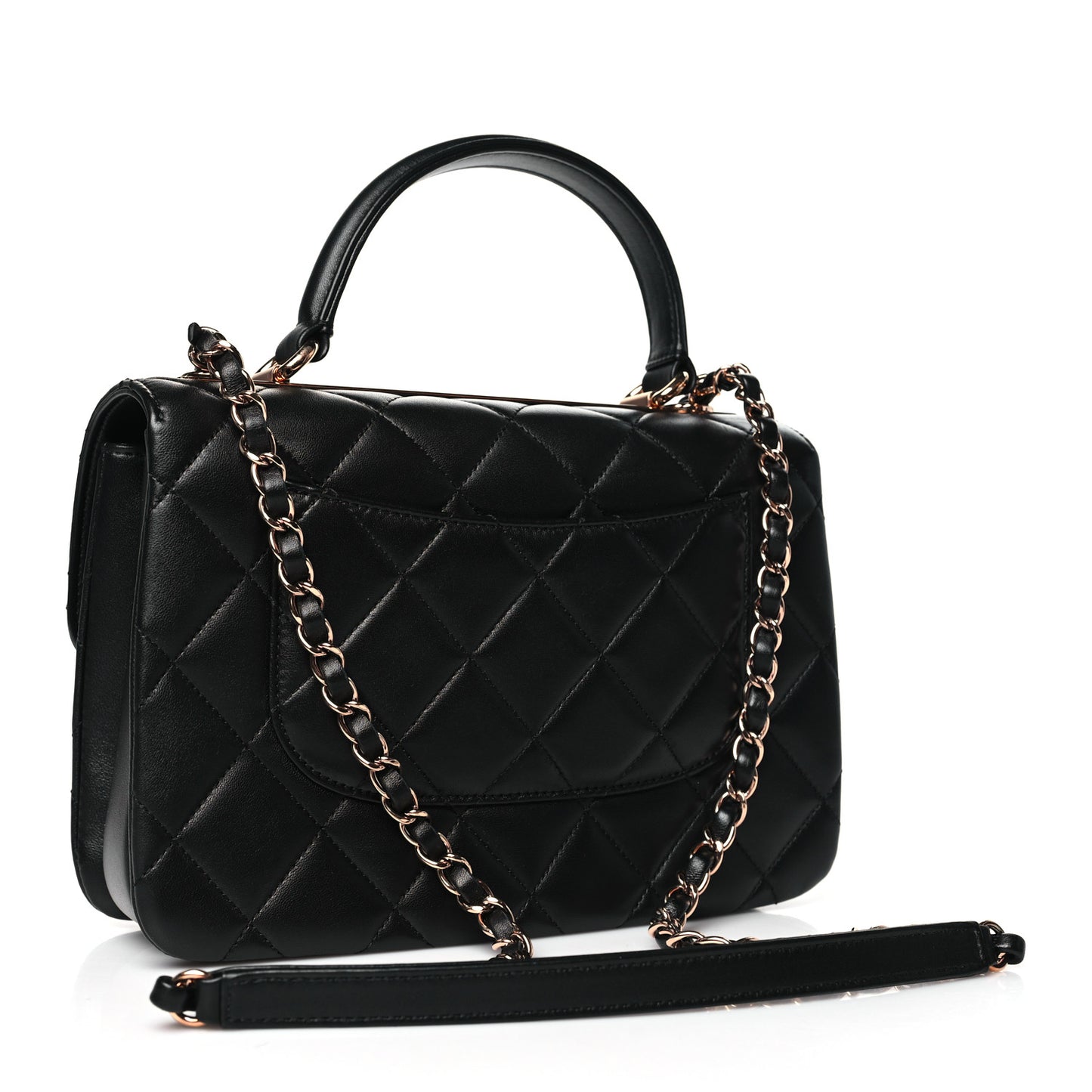 Lambskin Quilted Small Trendy CC Dual Handle Flap Bag Black