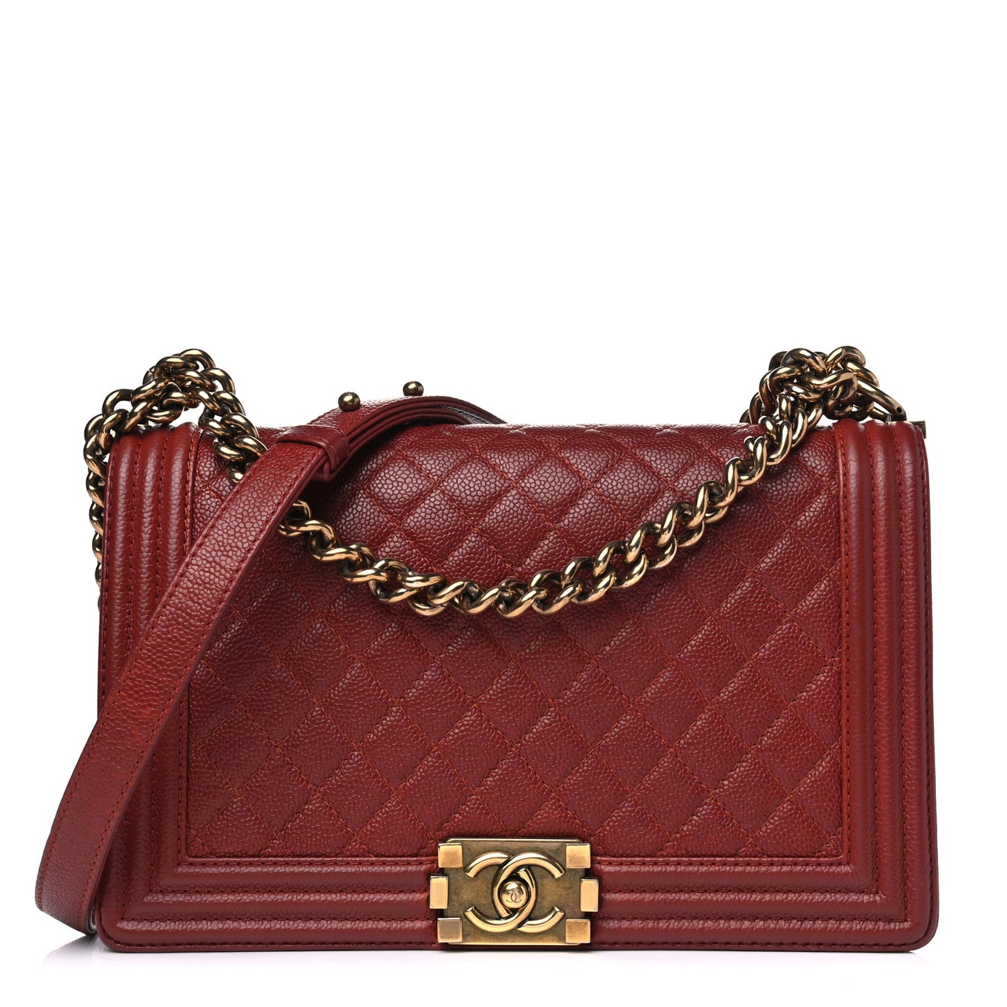 Caviar Quilted New Medium Boy Flap Dark Red