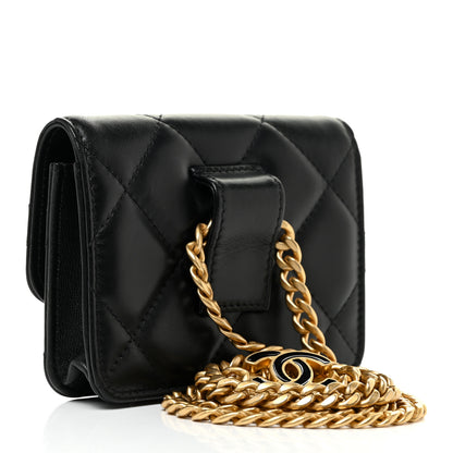 Chanel Lambskin Enamel Quilted Pending CC Flap Belt Bag Black 2 of 11