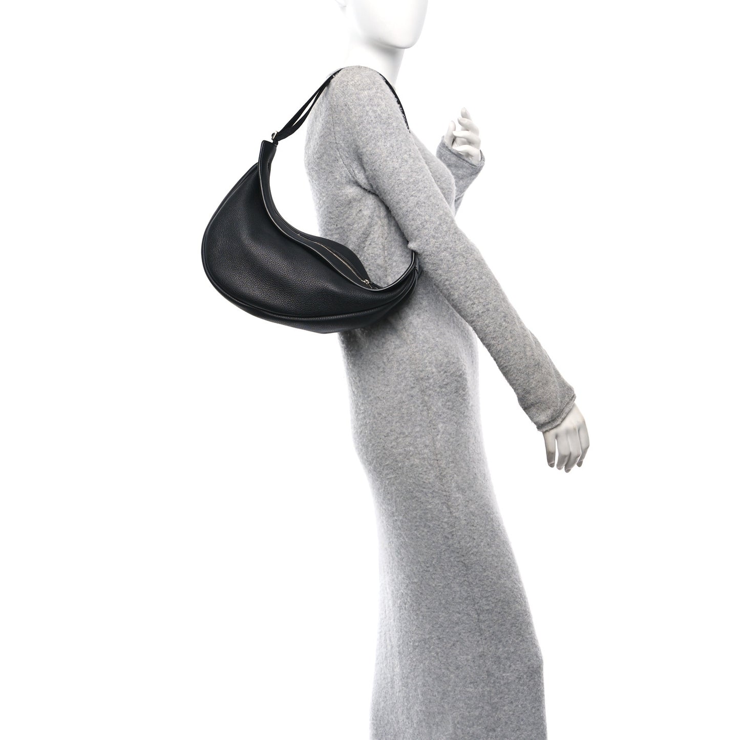 Grained Calfskin Large Slouchy Banana Bag Black