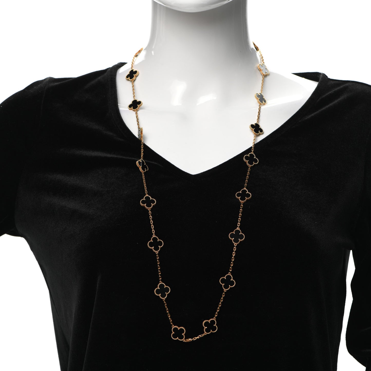 18K Yellow Gold Black Onyx 20 Motifs Vintage Alhambra Necklace