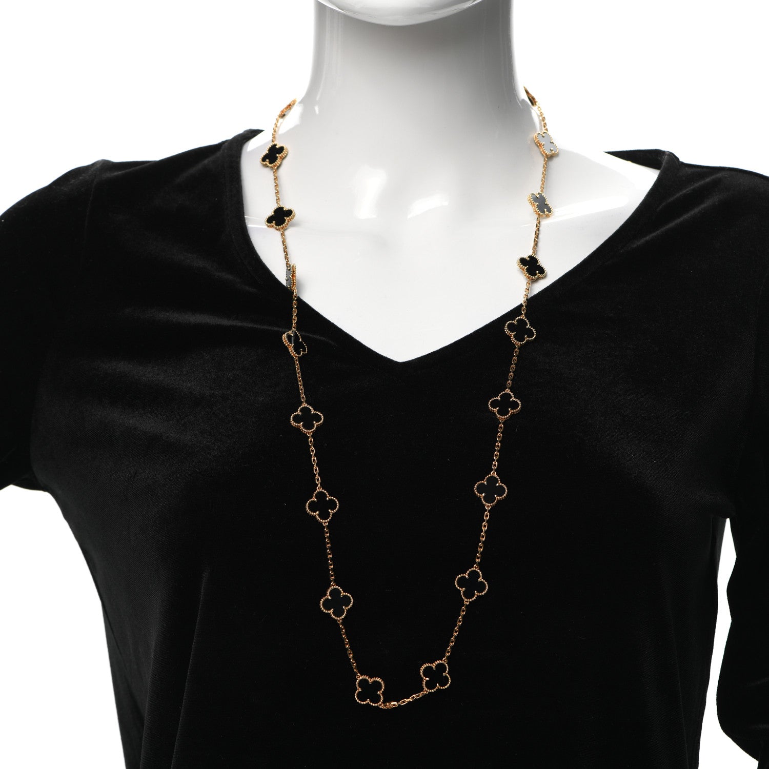 Van Cleef & Arpels 18K Yellow Gold Black Onyx 20 Motifs Vintage Alhambra Necklace 2 of 8