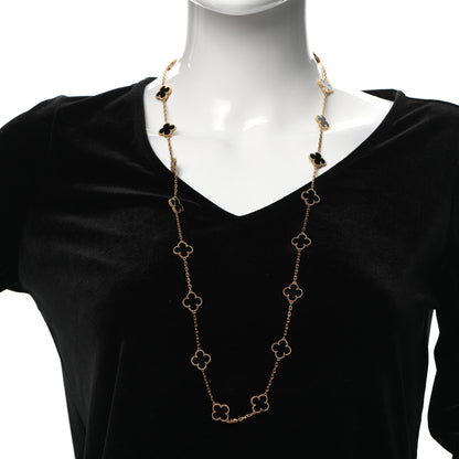 Van Cleef & Arpels 18K Yellow Gold Black Onyx 20 Motifs Vintage Alhambra Necklace 2 of 8