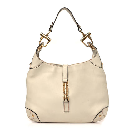 Gucci Calfskin Piston Lock Jackie O Hobo White 1 of 12