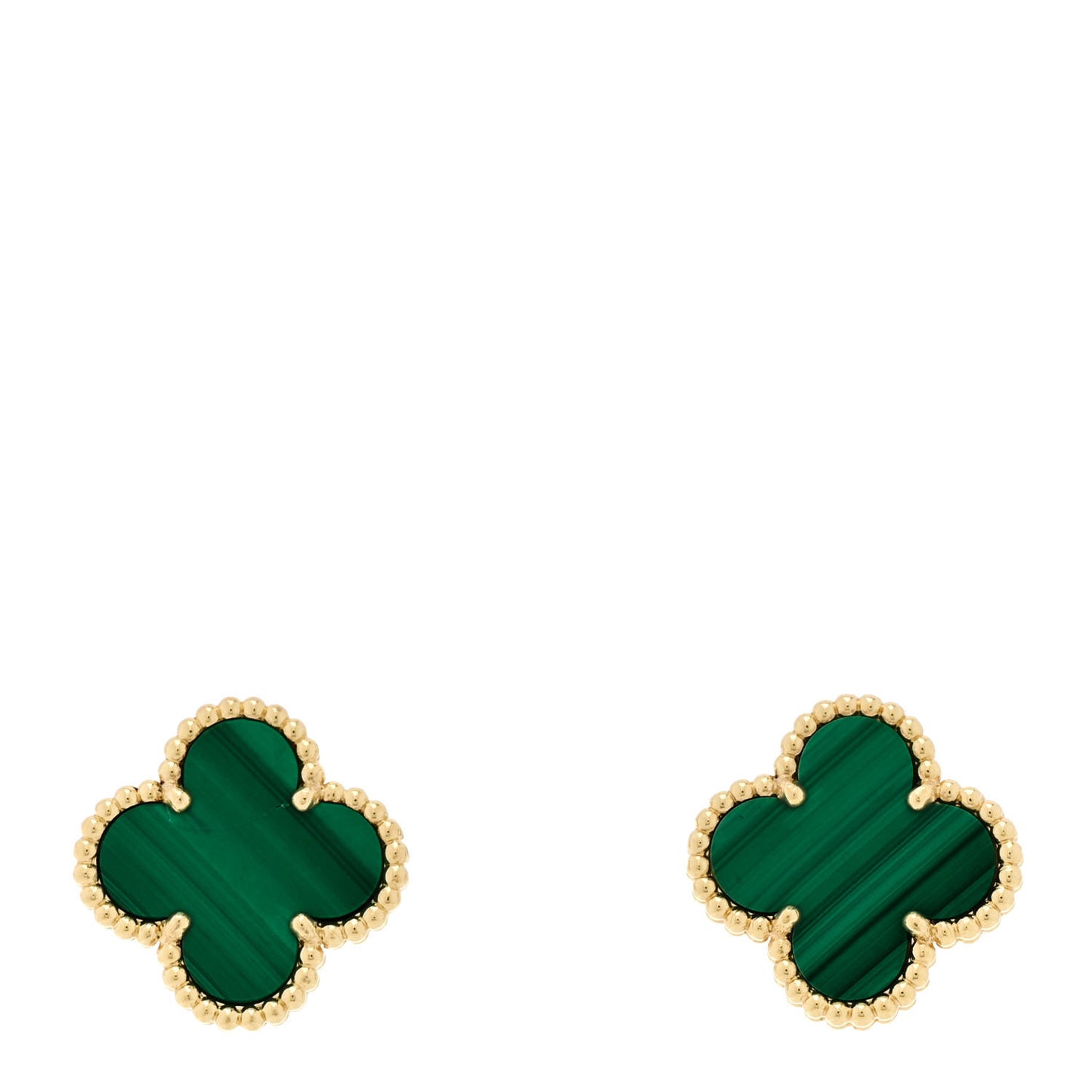 18K Yellow Gold Malachite Vintage Alhambra Earrings
