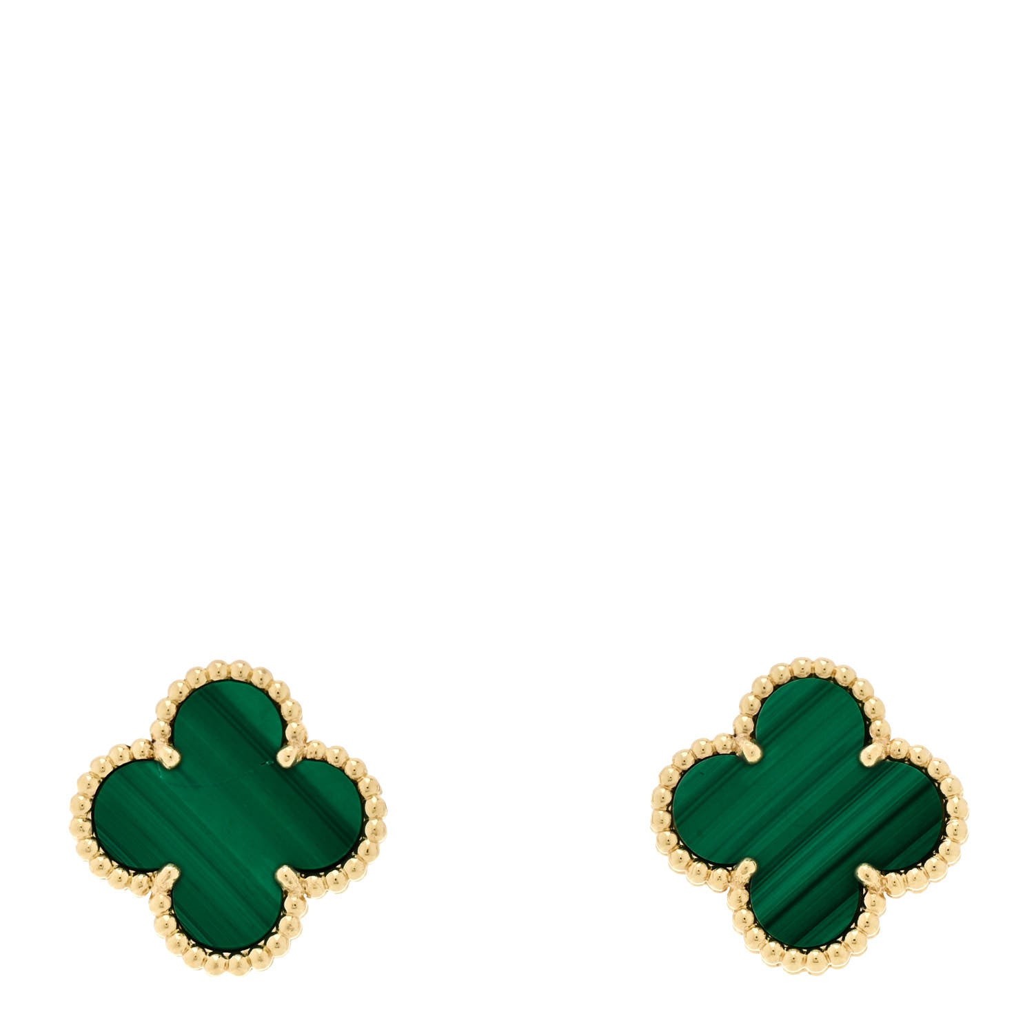 Van Cleef & Arpels 18K Yellow Gold Malachite Vintage Alhambra Earrings 1 of 5