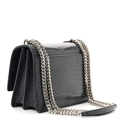 Saint Laurent Calfskin Crocodile Embossed Medium Monogram Sunset New Graphite 3 of 12