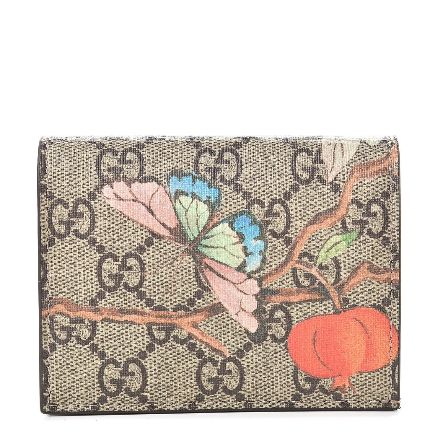 Gucci GG Supreme Monogram Tian Card Case Beige Multicolor Red 1 of 8