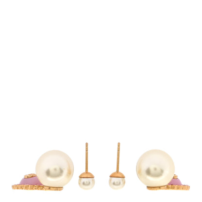 Christian Dior Resin Pearl Glass Logo Tribales Earrings Gold Pink 3 of 4