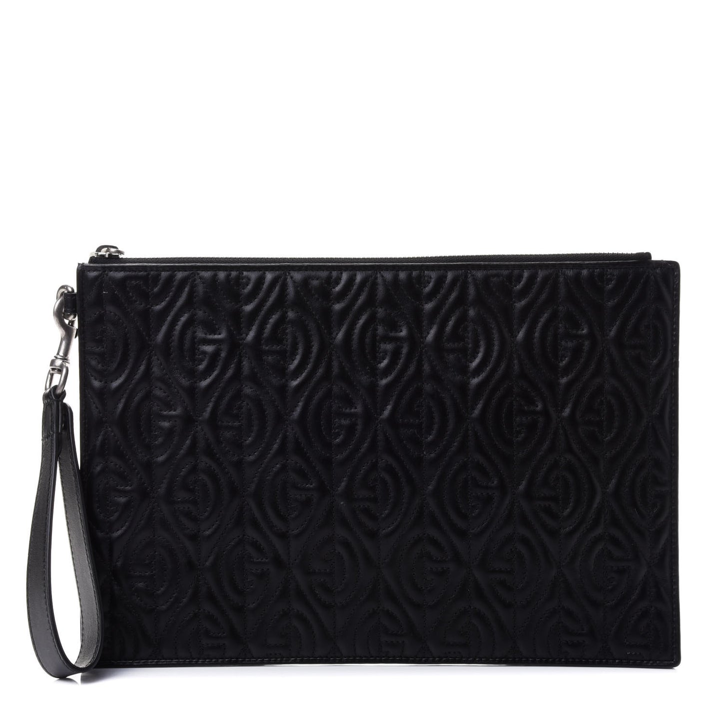 Calfskin G Rhombus Quilted Documents Holder Black