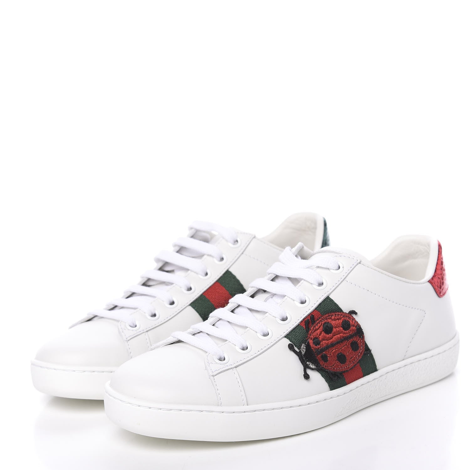 Gucci Calfskin Ayers Web Pineapple Ladybug Embroidered Womens Ace Sneakers 36.5 White 3 of 13