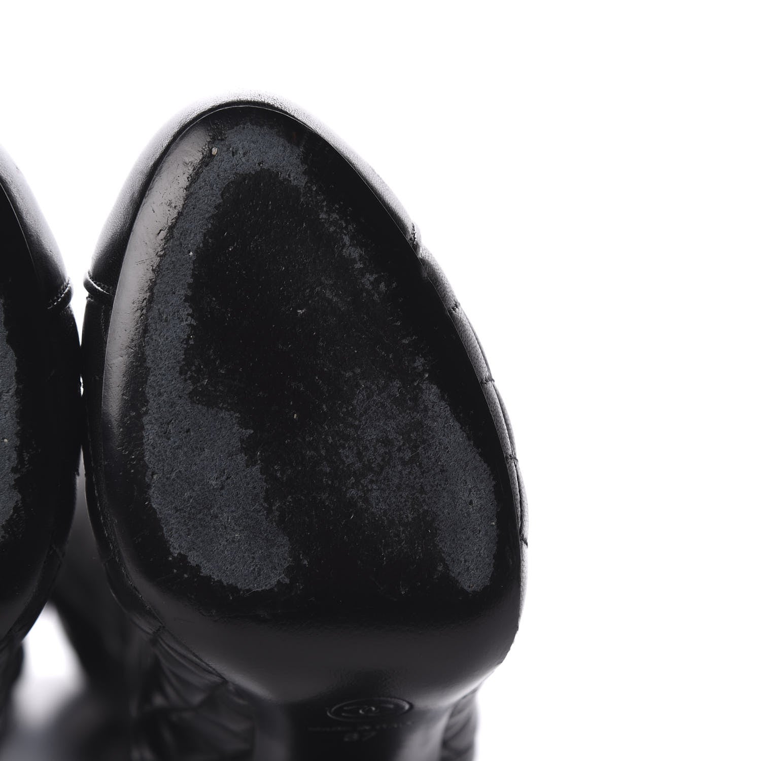 Chanel Calfskin Lambskin CC Cap Toe Quilted Knee High Boots 37 Black 9 of 9