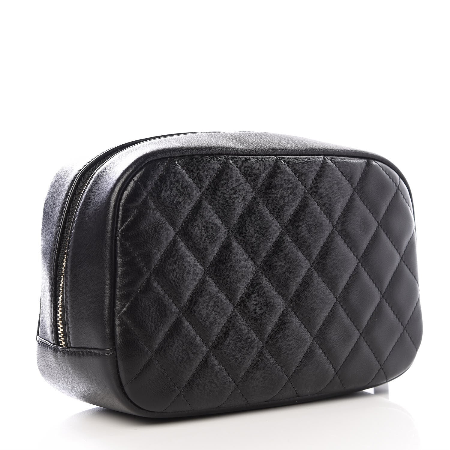 Chanel Lambskin Quilted Medium Curvy Pouch Cosmetic Case Black 2 of 9