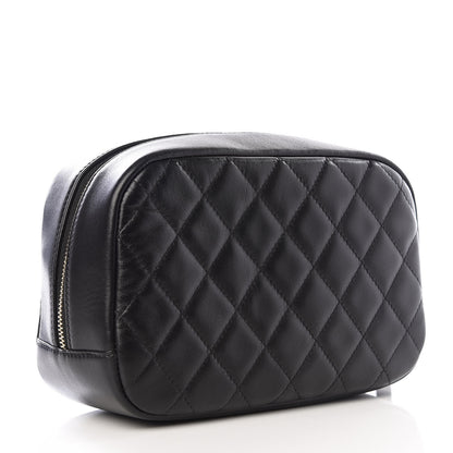 Chanel Lambskin Quilted Medium Curvy Pouch Cosmetic Case Black 2 of 9