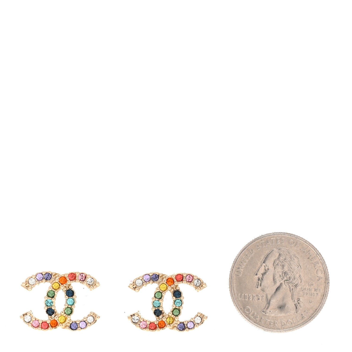 Chanel Crystal Over The Rainbow CC Earrings Gold Multicolor 2 of 4