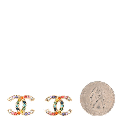 Chanel Crystal Over The Rainbow CC Earrings Gold Multicolor 2 of 4