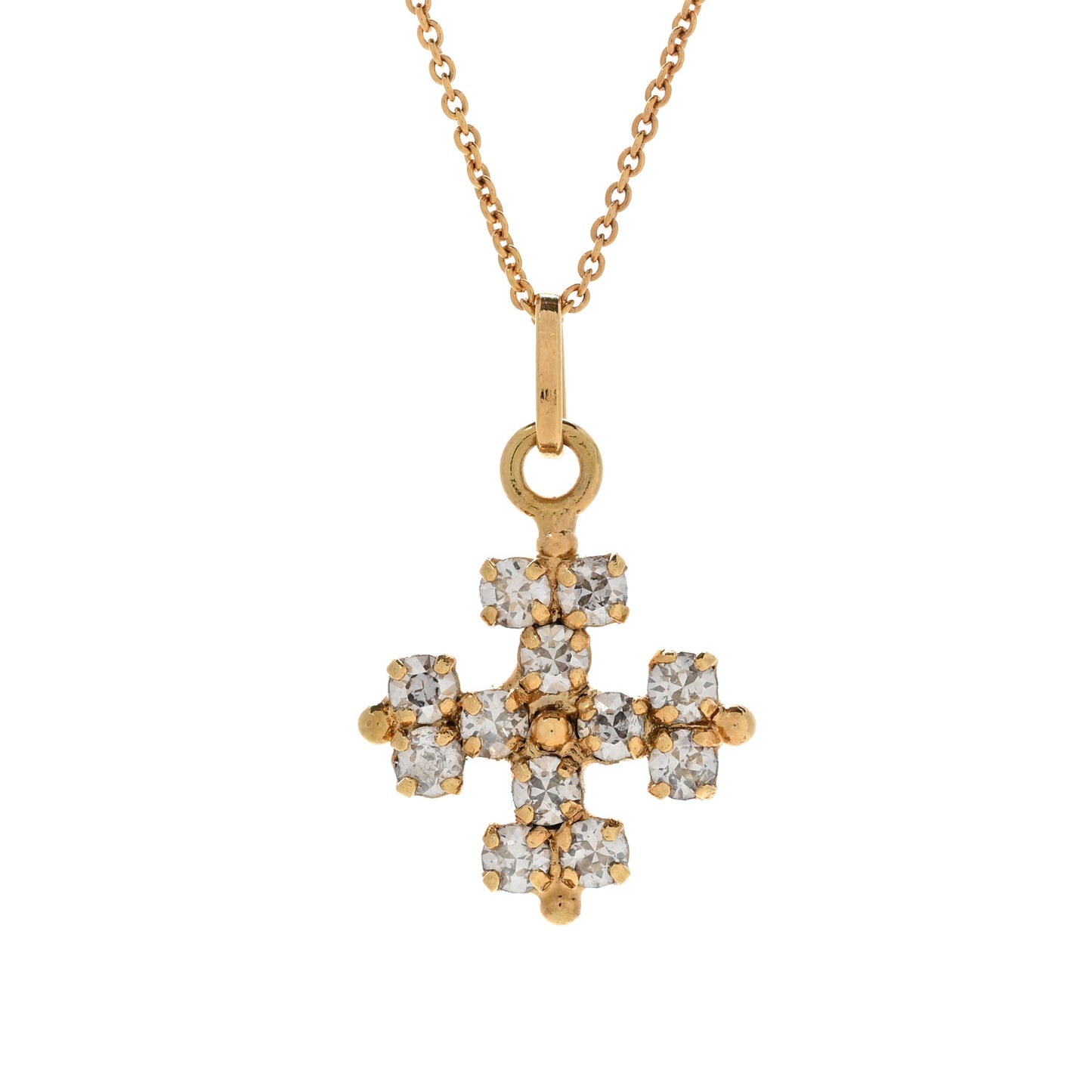 Metal Crystal Cross Pendant Necklace Gold