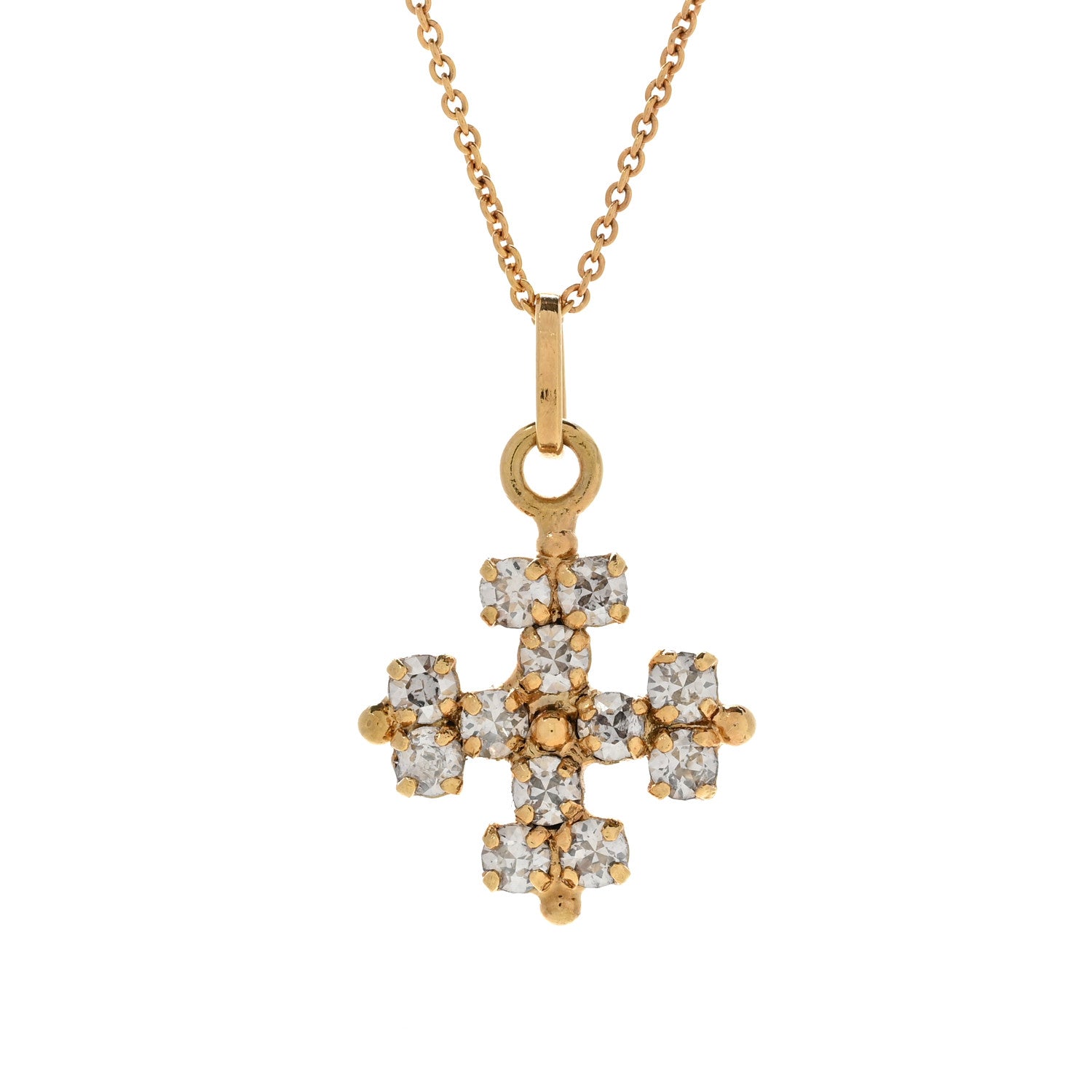 Saint Laurent Metal Crystal Cross Pendant Necklace Gold 4 of 6
