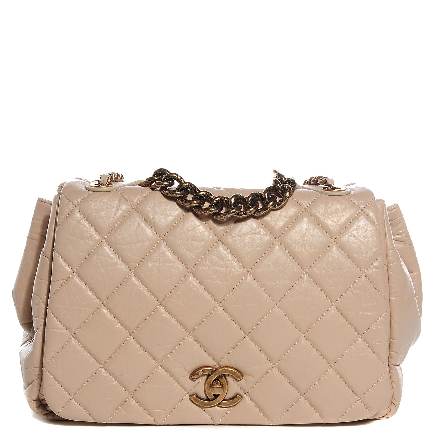 Chanel Aged Calfskin Quilted Large Pondichery Flap Beige 1 of 8