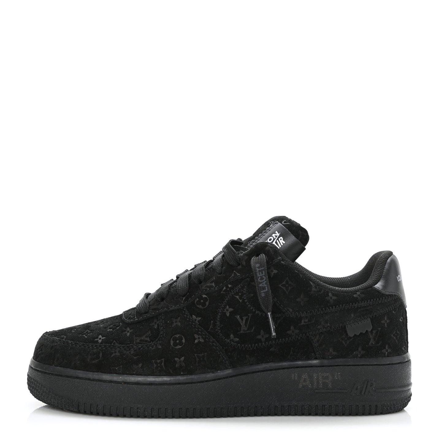 X NIKE AIR FORCE 1 Suede Calfskin Monogram Mens Low Top Sneakers 7 Black