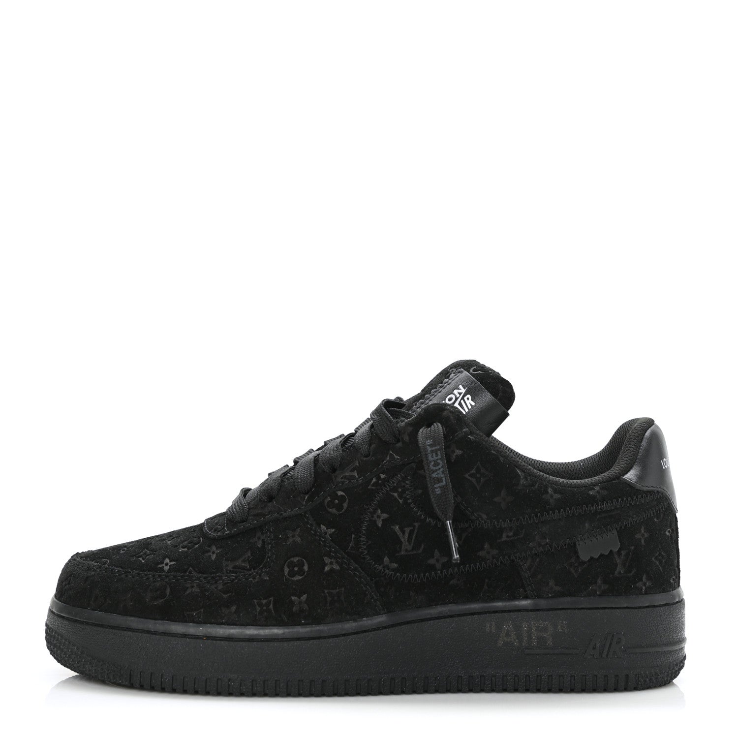 Louis Vuitton X NIKE AIR FORCE 1 Suede Calfskin Monogram Mens Low Top Sneakers 7 Black 1 of 10