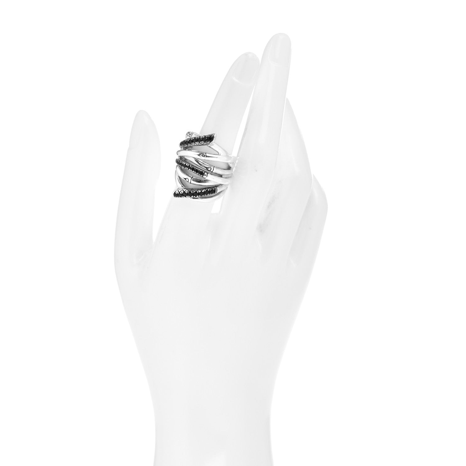 John Hardy Sterling Silver Black Sapphire Bamboo Lava Wide Wrap Ring 55 7.25 2 of 5