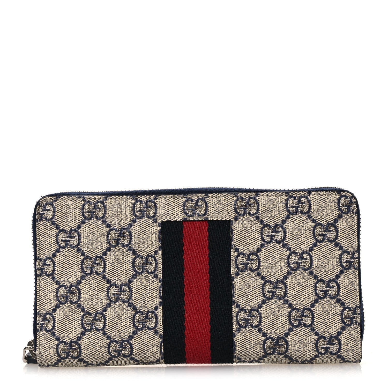 Gucci GG Supreme Monogram Web Zip Around Wallet Beige Blue 1 of 8