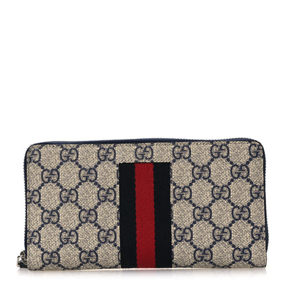 Gucci GG Supreme Monogram Web Zip Around Wallet Beige Blue 1 of 8