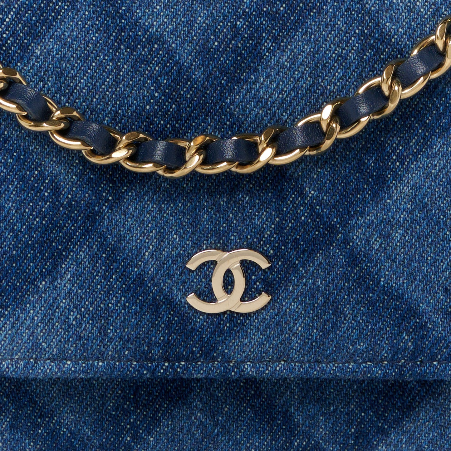 Denim Printed Wallet On Chain WOC Dark Blue