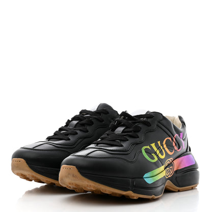 Gucci Calfskin Iridescent Logo Womens Rhyton Sneakers 39.5 Black 3 of 9