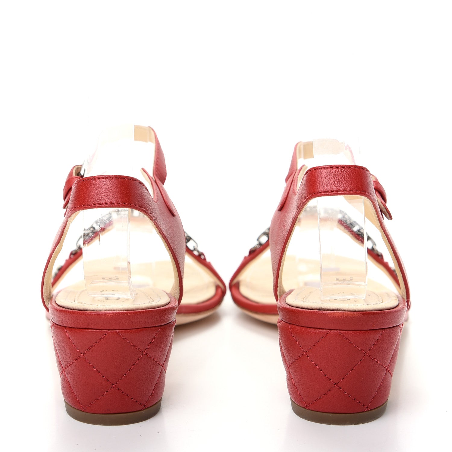 Chanel Lambskin CC Pearl Chain Sandals 39 Red 7 of 10